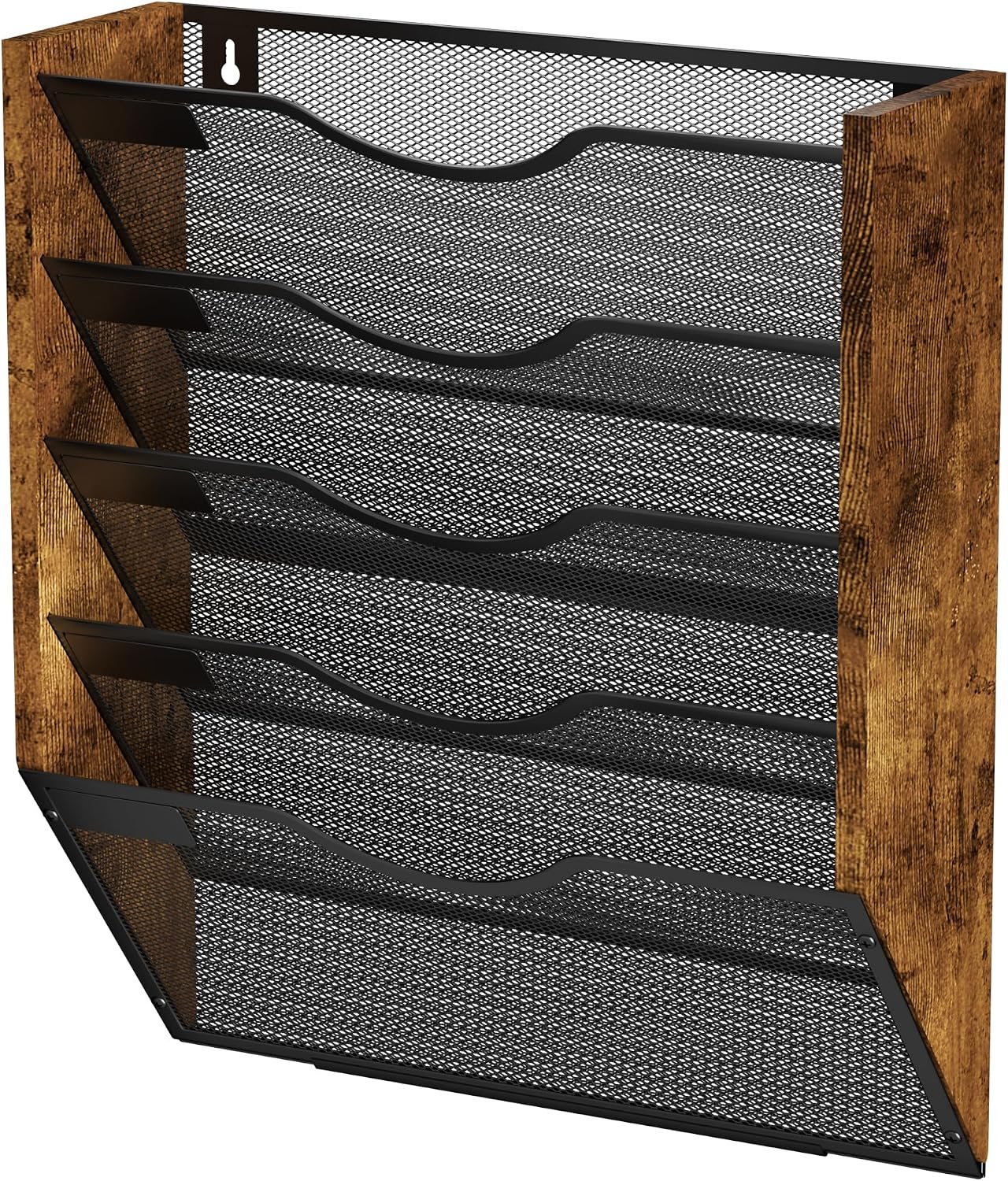 Ironwood Hanging Wall File Organizer, 5 Pocket Mesh Mail Organizer Wall Mounted with Nametag Label, Wall File Holder for Office Home School, Magazine Rack for Mail Paper Document Organization, Black