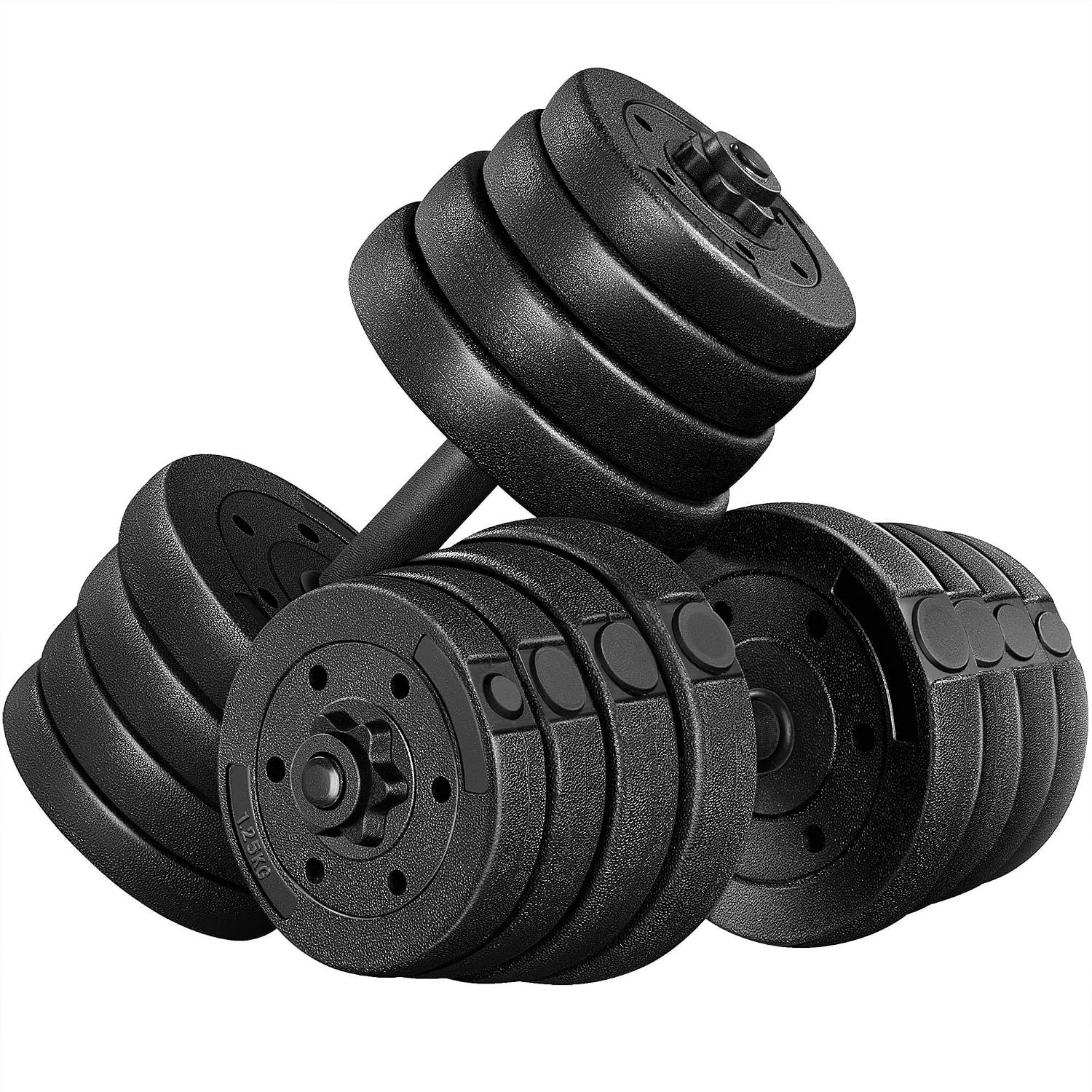 Yaheetech Adjustable Dumbbell Set Free Weights with Spinlock Collars, Black | Concrete-filled plastic plates, iron bar, non-slip grip; strong durability, easy weight adjustments for home gym beginners