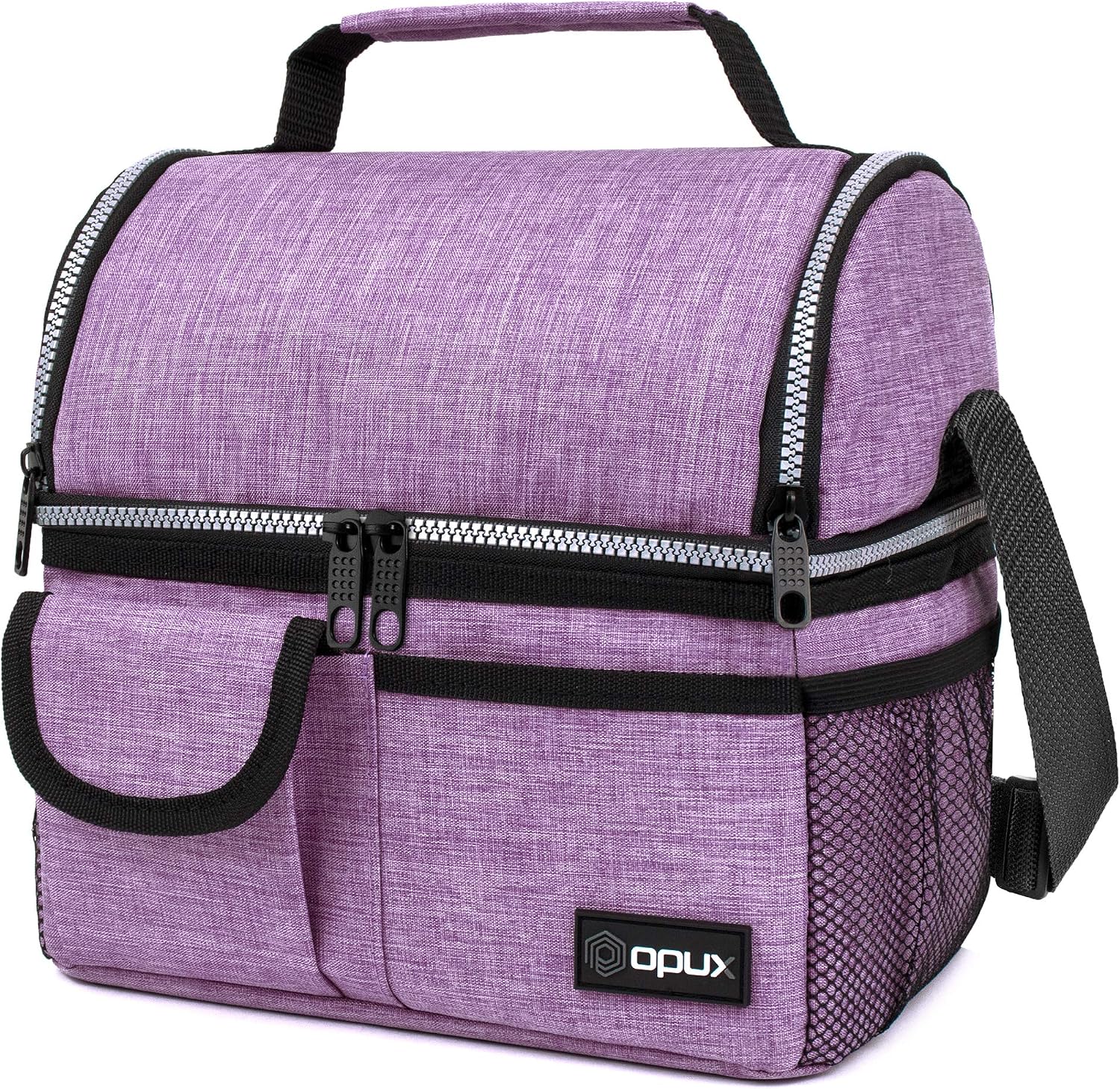 opux Insulated Lunch Bag Women Men, Dual Compartment Leakproof, Purple | Lunch Box for Adults Kids Boys Girls, Double Decker Meal Prep Cooler Tote, Shoulder Strap, Work Office School Travel, 16 Cans