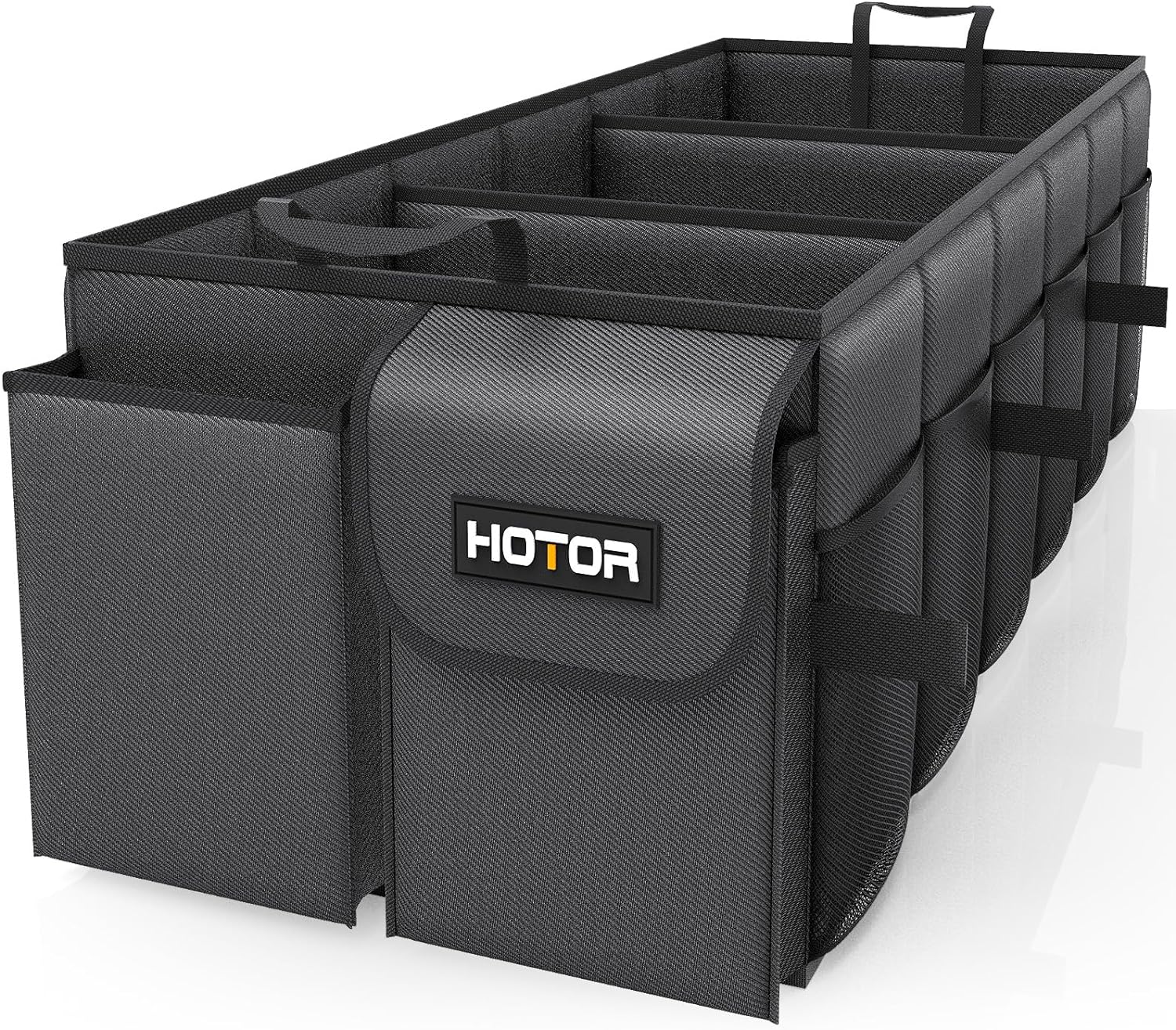 HOTOR Trunk Organizer – Foldable Car Organizer for SUVs & Sedans Storage | Sturdy Car Organization for Men & Women, Car Accessories, Tools, Sundries, Black, 3 Compartments, 31.9″ x 12.6″ x 10.6″