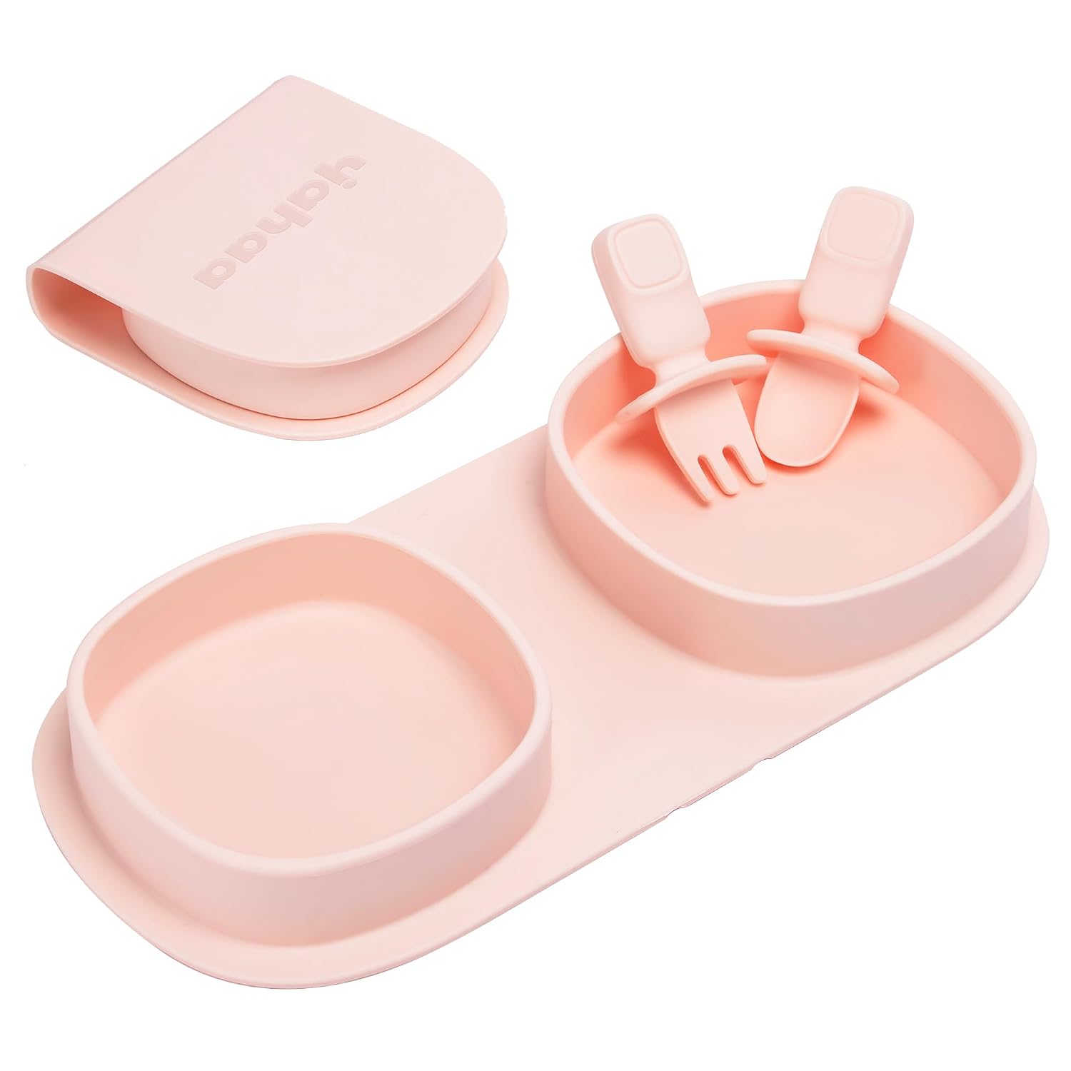 Silicone Baby Foldable Dinner Plates with Forks and Spoons, Blush