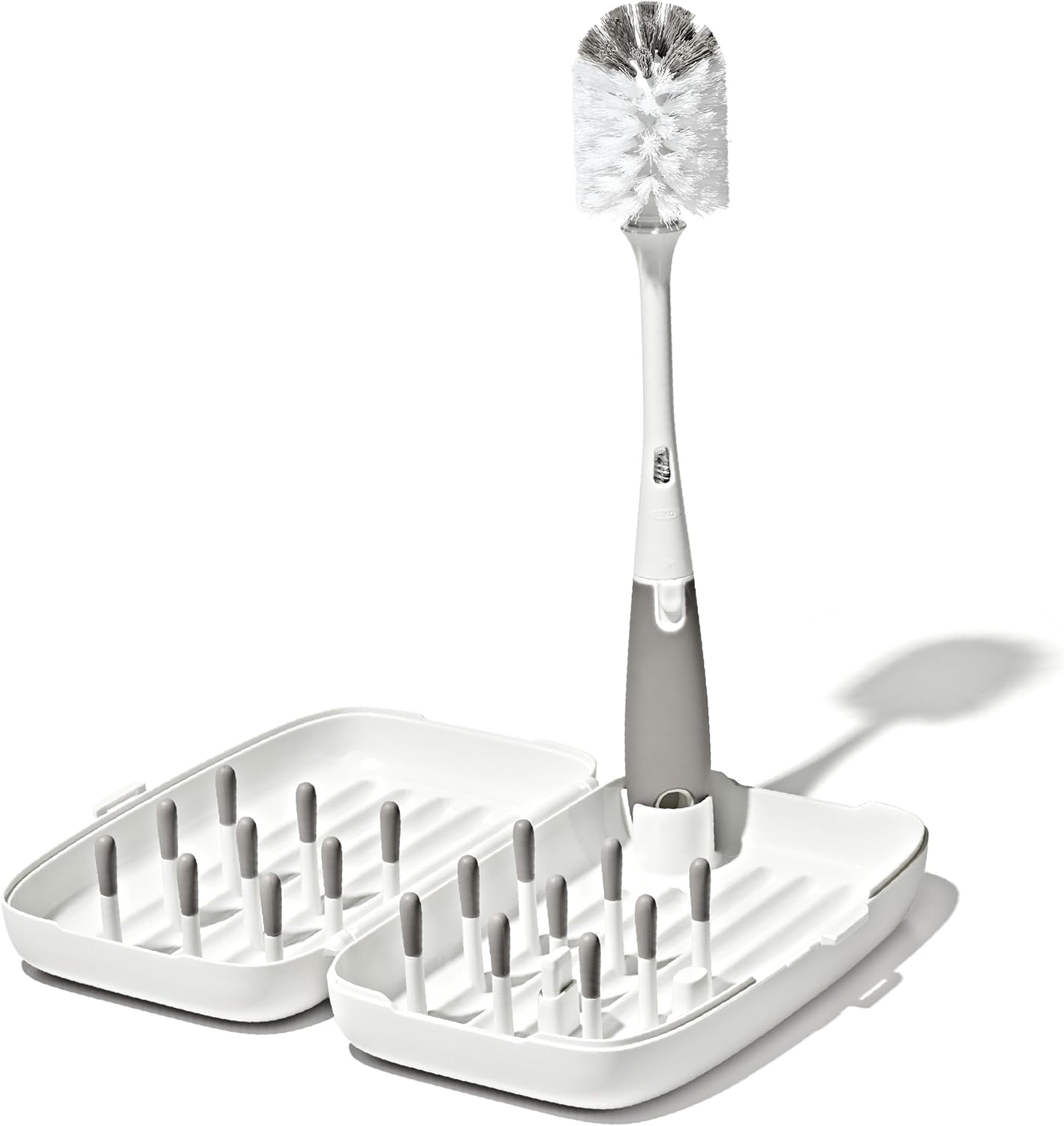 OXO Tot Travel Size Baby Bottle Drying Rack & Bottle Brush, Portable, Gray