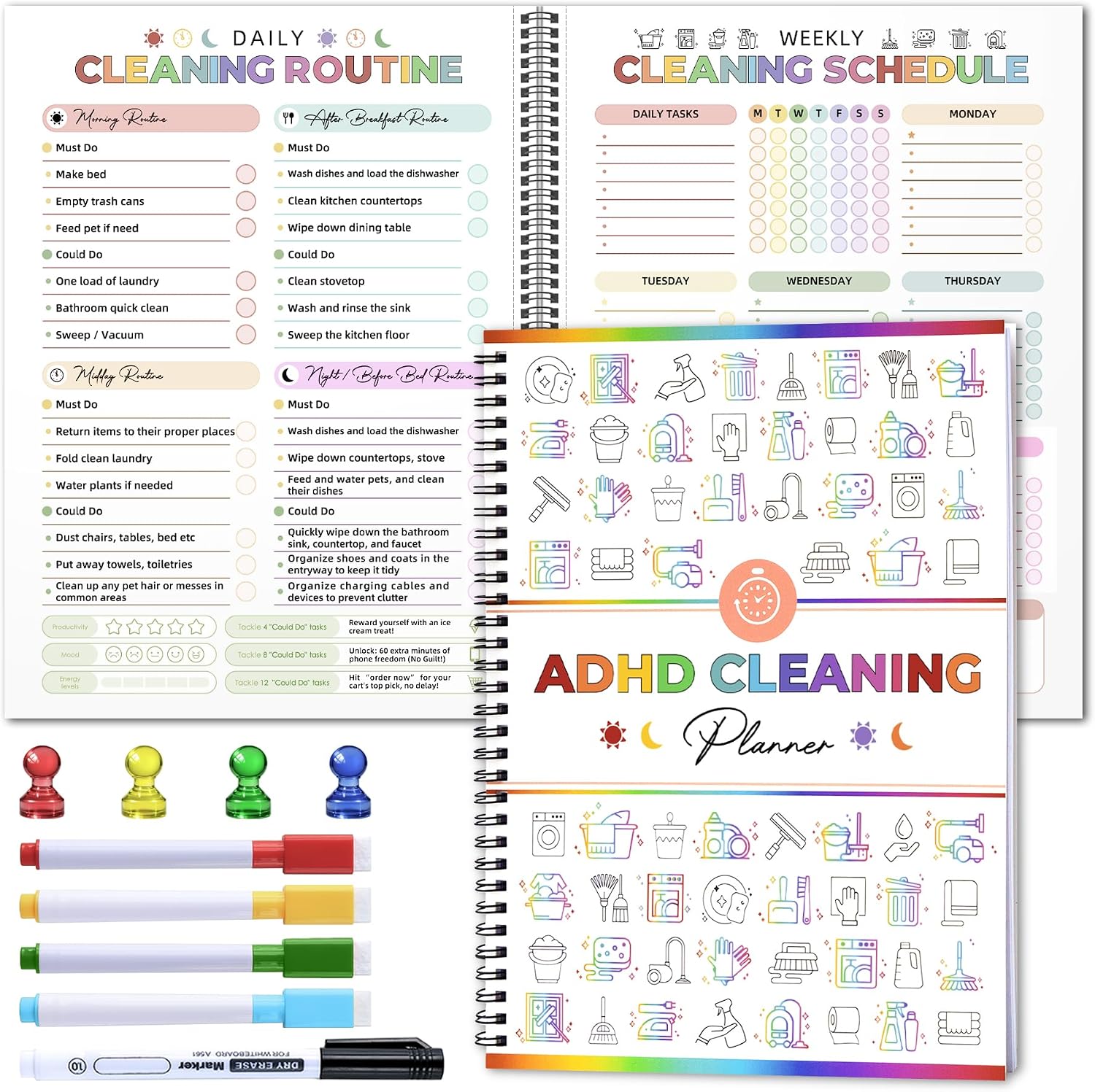 Adhd Cleaning Planner Reusable Cleaning Schedule Planner for Adults Women