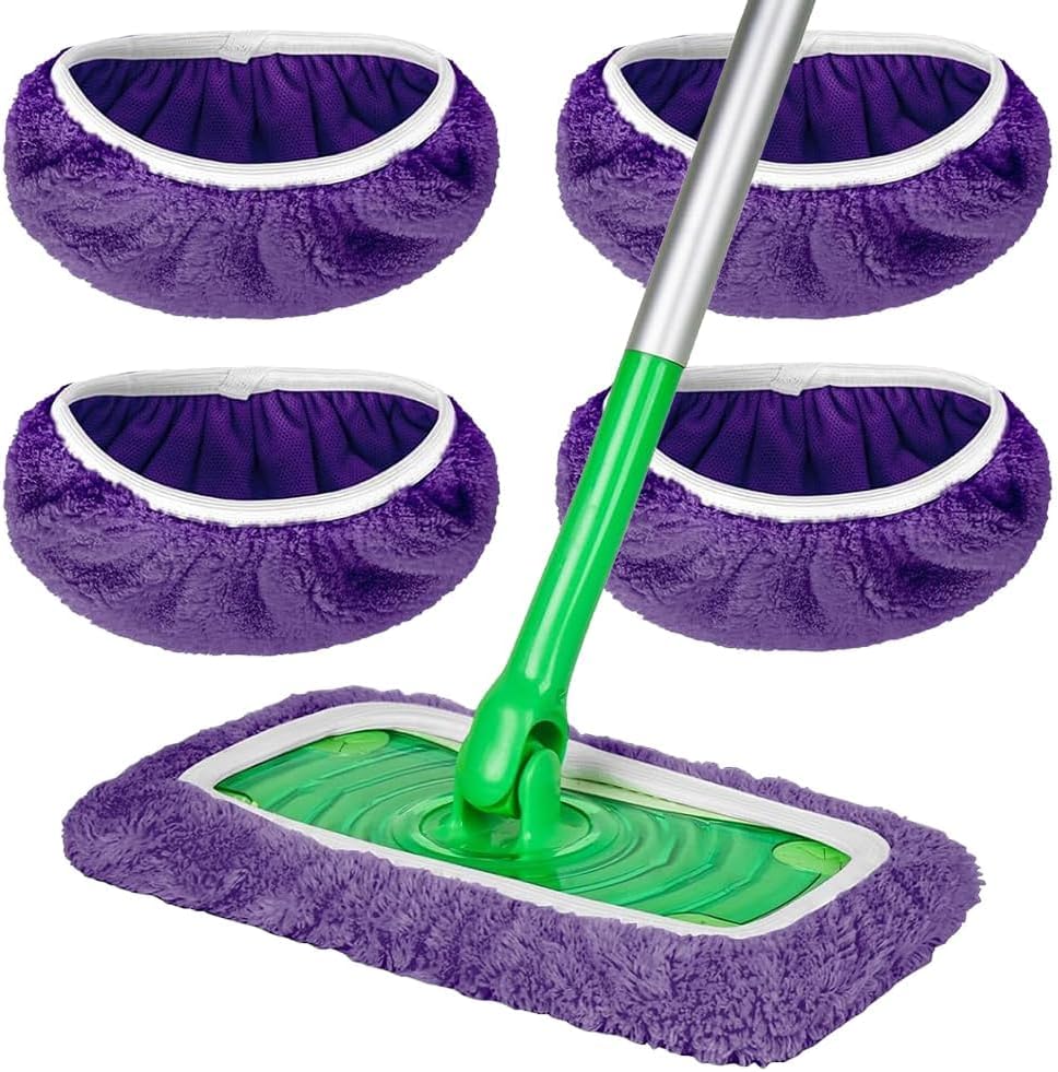 Microfiber Mop Pads – 4 Pack Reusable Washable Refills for Wet & Dry Floor Cleaning – Fits Most Standard Mops – Purple Household Cleaning Pads